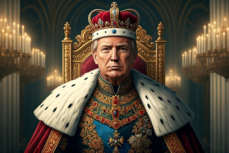 America Demagoguery - Image of President Donald Trump seen as the King of America.