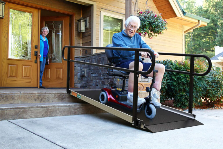 RAHA Grant for Seniors on Vancouver Island - Man on Scooter using Stair Ramp.