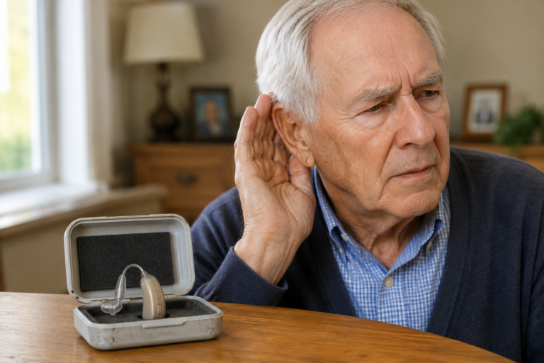 Affordable over-the-counter hearing aids for senior man who can't hear