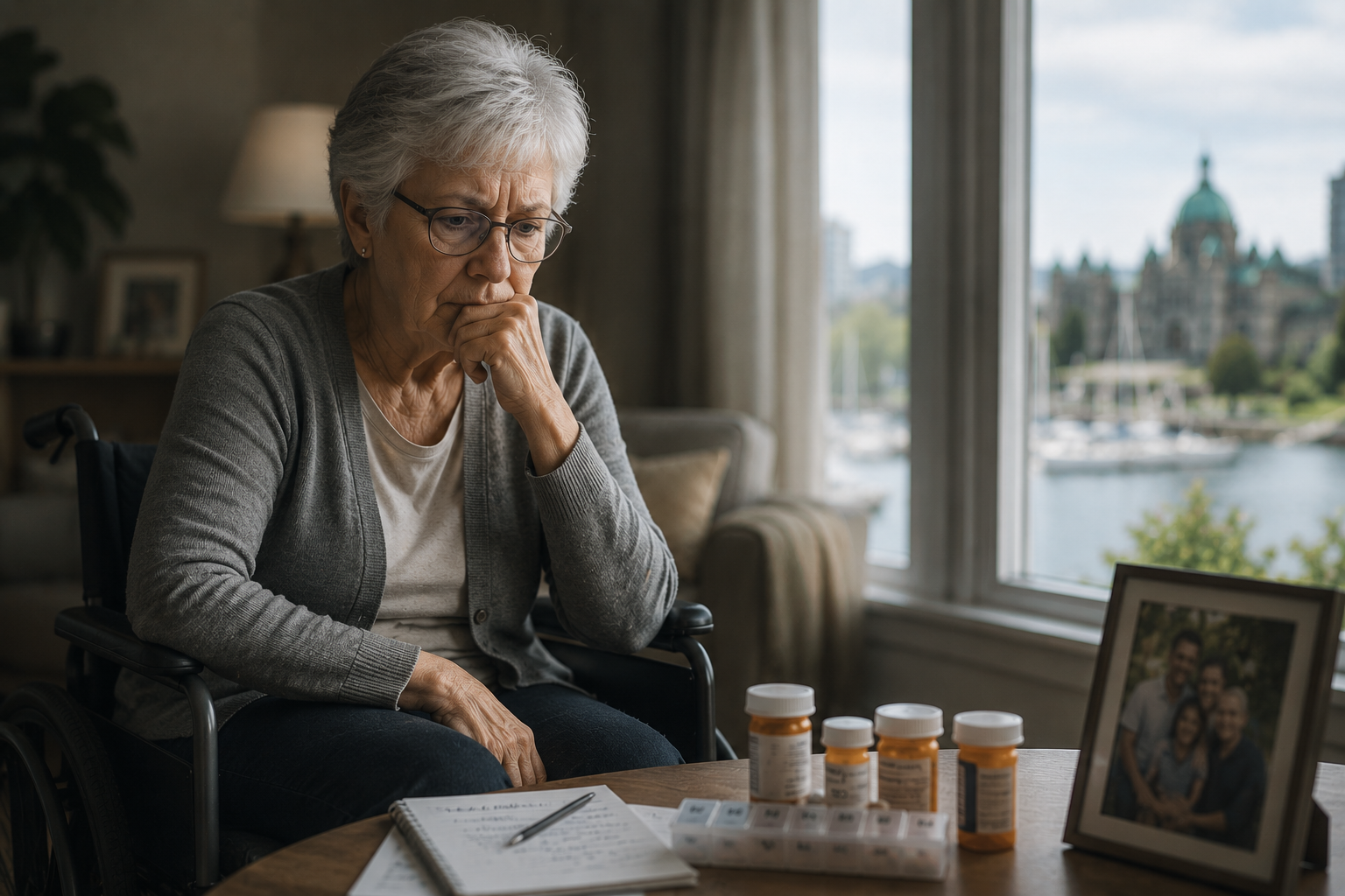 Biggest retirement risk is declining health - woman living in Victoria BC looking at her medications