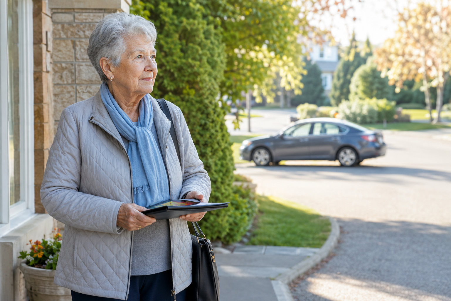 The loss of your license isn't the end of the road for seniors. Older woman waiting for a ride home.
